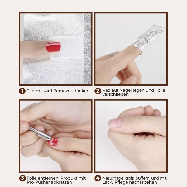 Gel Entferner Set – 4in1 Remover mit Panthenol + 50 Alu-Wraps